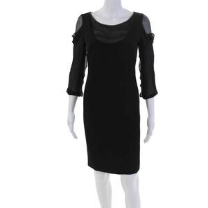 Moschino Womens Back Zip Sheer 3/4 Sleeve Scoop Neck Sheath Dress Black Size 6